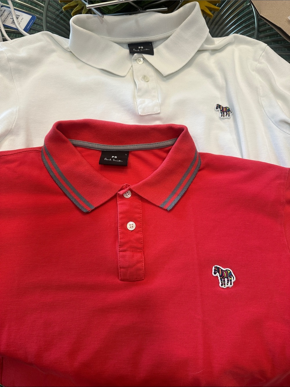 PS Paul Smith Red and White Men’s Polo Shirts with Multicolor Zebra Motif